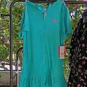 Kids Turquoise Hooded Terry Clothes Swim Cover Up